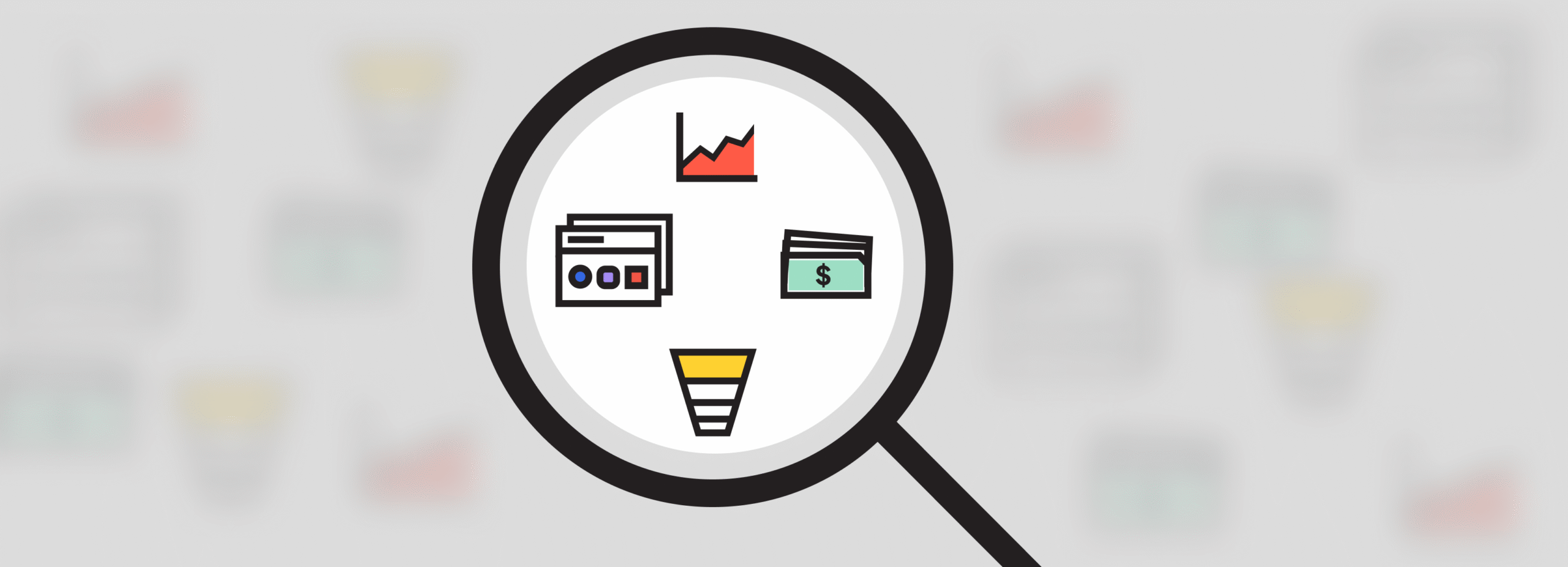 Illustration of LTV:CAC diagnosis: magnifying glass reveals activation, retention, revenue per user, and payback time.
